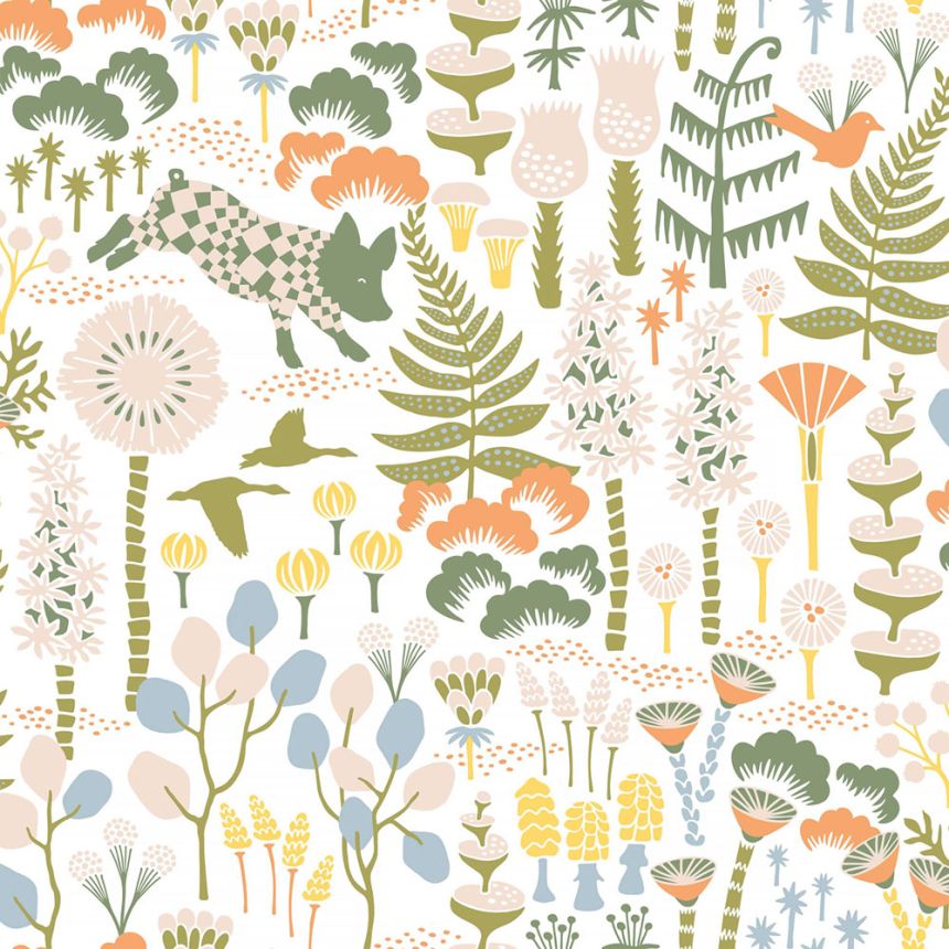 White wallpaper, flowers, leaves, piglets, 1450, Icons, Borastapeter