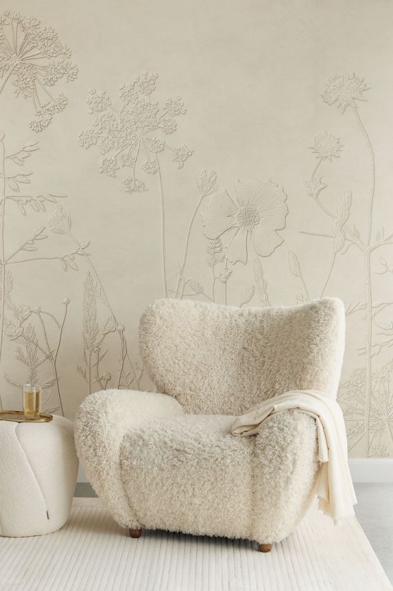 Mural wallpaper, cream, plants, flowers, grasses, 350700, Riviera Maison, Eijffinger