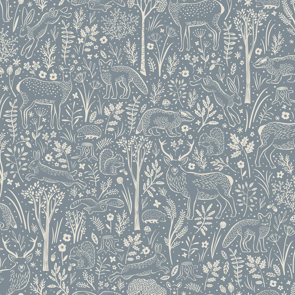 Wallpaper, blue, forest animals, LD3415, Little Dreamers, Grandeco