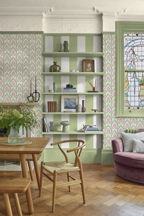 Wallpaper, green-pink, leaves, pomegranates, 130286, Concerto, Graham Brown Premium