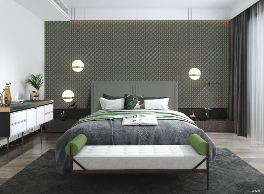 Geometrická vliesová  tapeta, green, fabric imitation, FT221228, Best Sellers, Design ID