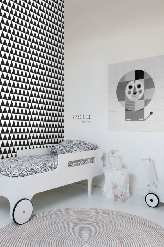 Non-woven wallpaper with black and white triangles 128845, Little Bandits, Black & White, Esta