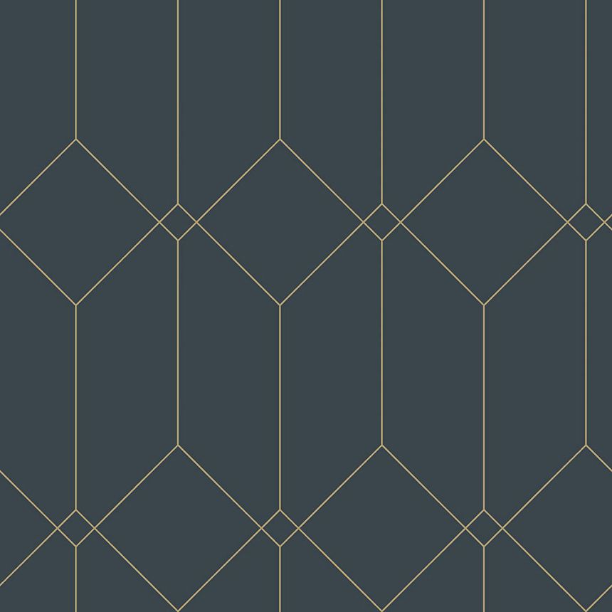 Dark blue non-woven wallpaper with golden lines 139225, Art Deco, Esta