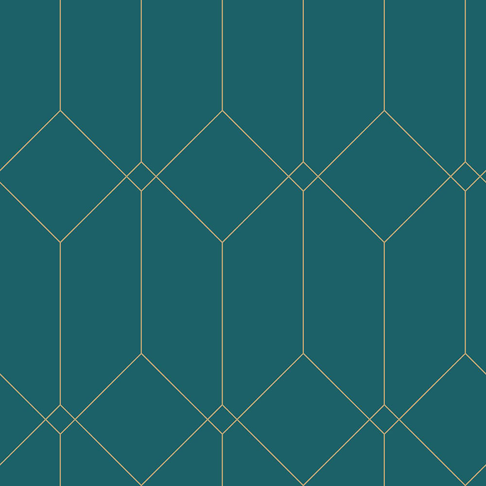 Turquoise geometric non-woven wallpaper, golden lines 139224, Art Deco, Esta