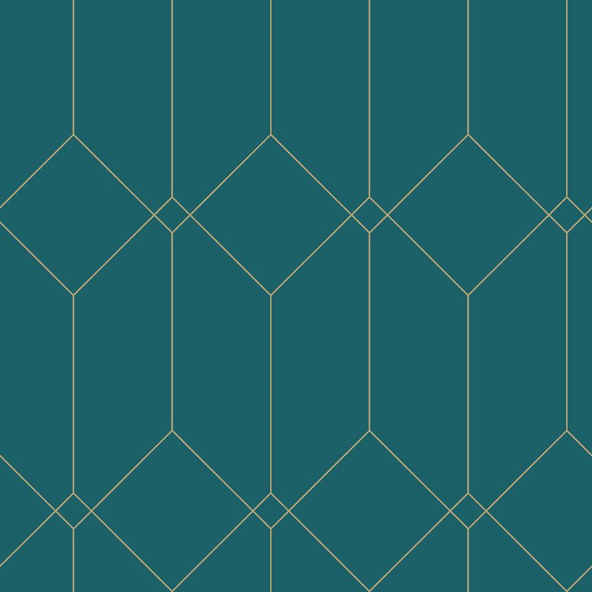 Turquoise geometric non-woven wallpaper, golden lines 139224, Art Deco, Esta