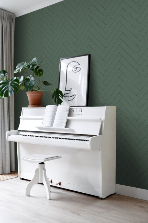 Dark green non-woven wallpaper with a parquet pattern 139222, Art Deco, Esta