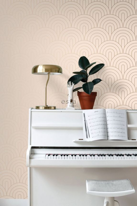 Beige non-woven wallpaper, geometric arched pattern 139216, Art Deco, Esta