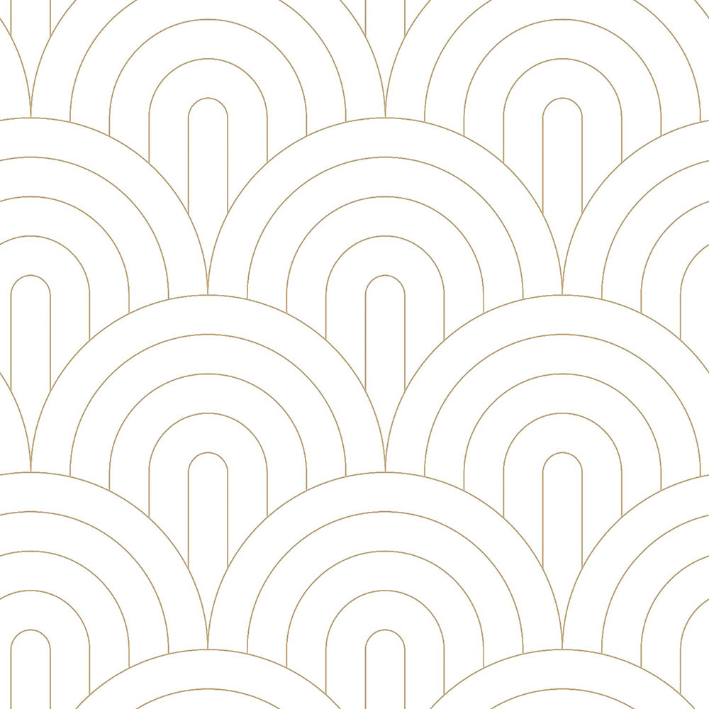White non-woven wallpaper, geometric golden arch pattern 139215, Art Deco, Esta