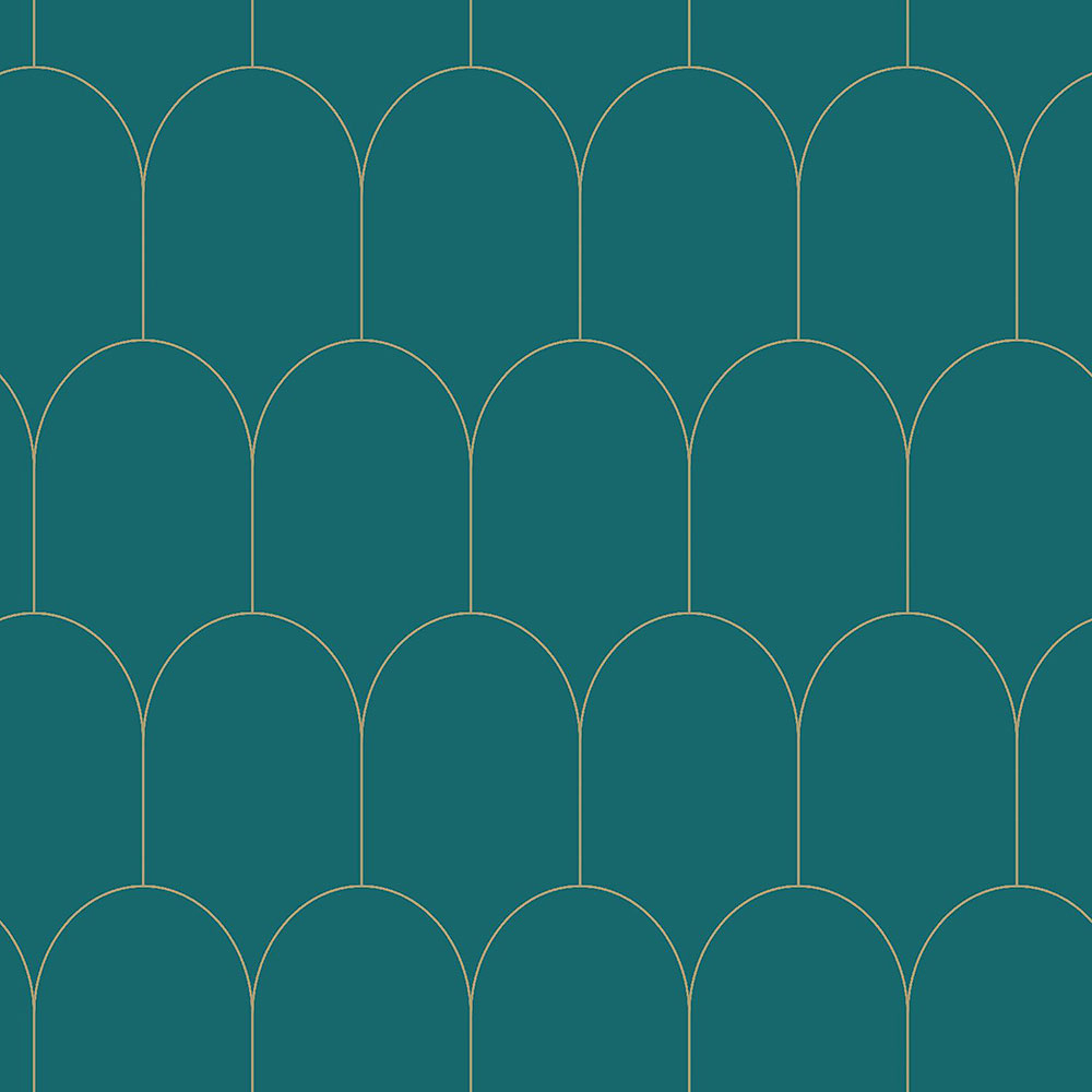 Turquoise non-woven wallpaper, geometric arched pattern 139205, Art Deco, Esta