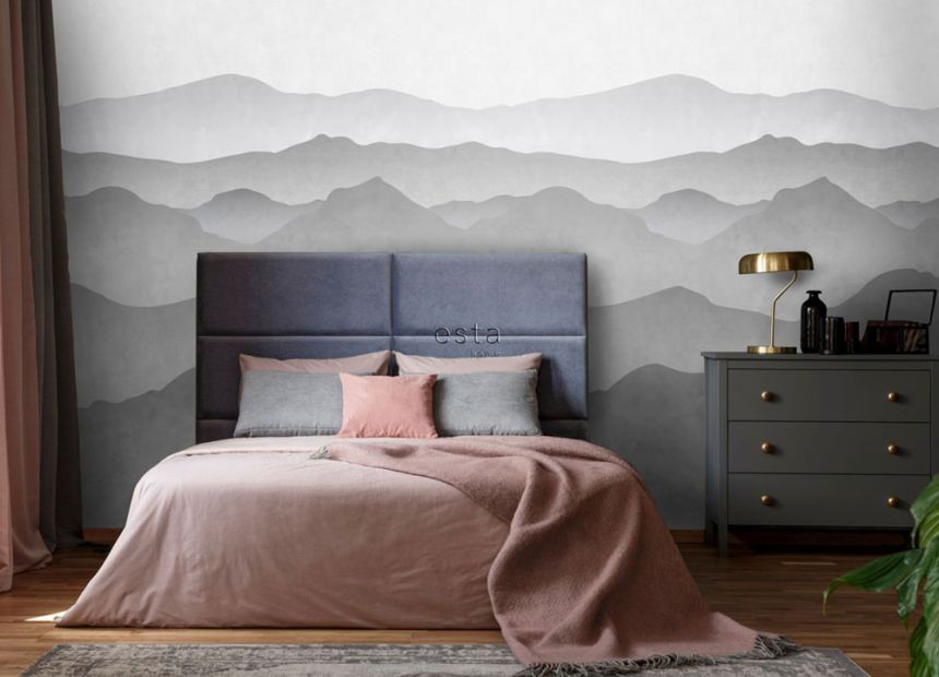 Non-woven wall mural, Black and white mountain landscape 158939, 250x300cm, Black & White, Esta