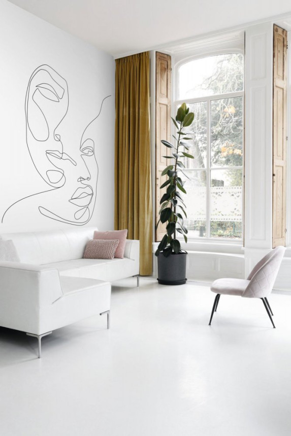 Non-woven wall mural, contours of faces 158936, 200x300cm, Black & White, Esta