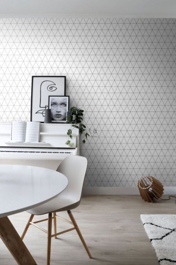 Black and white non-woven wallpaper with triangles 139148, Black & White, Esta