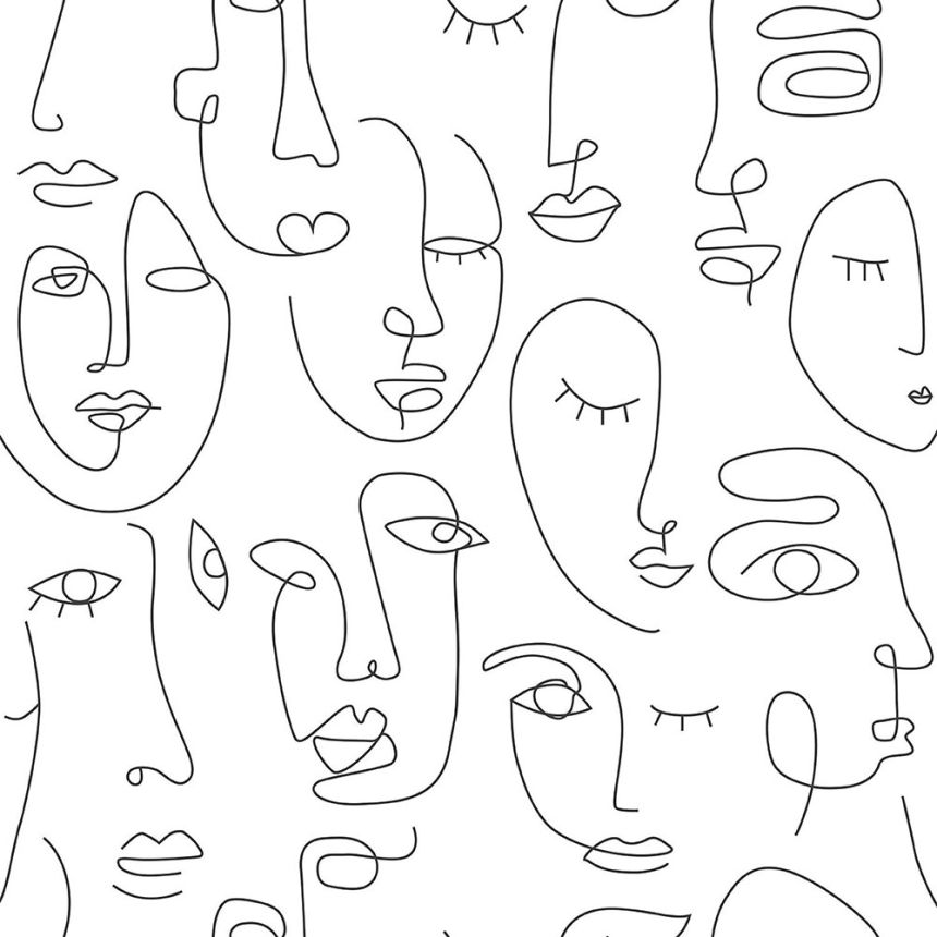 Black and white graphic non-woven wallpaper Faces 139145, Black & White, Esta