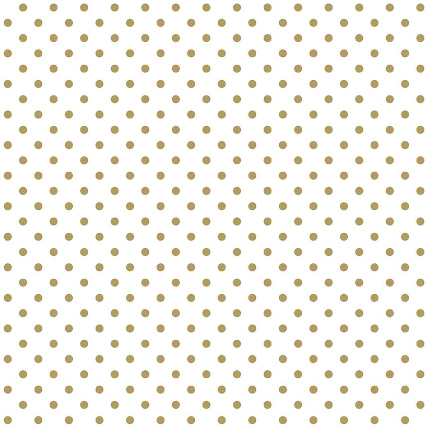 White non-woven wallpaper with gold polka dots 139113, Black & White, Esta