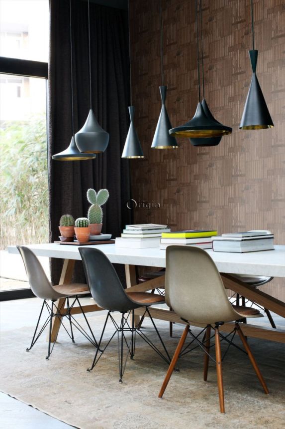 Brown metallic non-woven wallpaper design corrugated sheet 347616, Matières - Metal, Origin