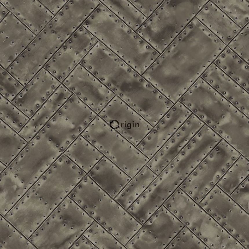Non-woven wallpaper, imitation of shiny metal plates with rivets 337244, Matières - Metal, Origin