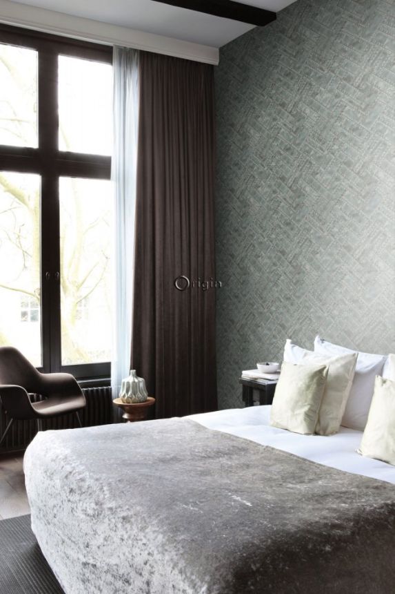 Non-woven wallpaper, imitation of green metal plates with rivets 337242, Matières - Metal, Origin
