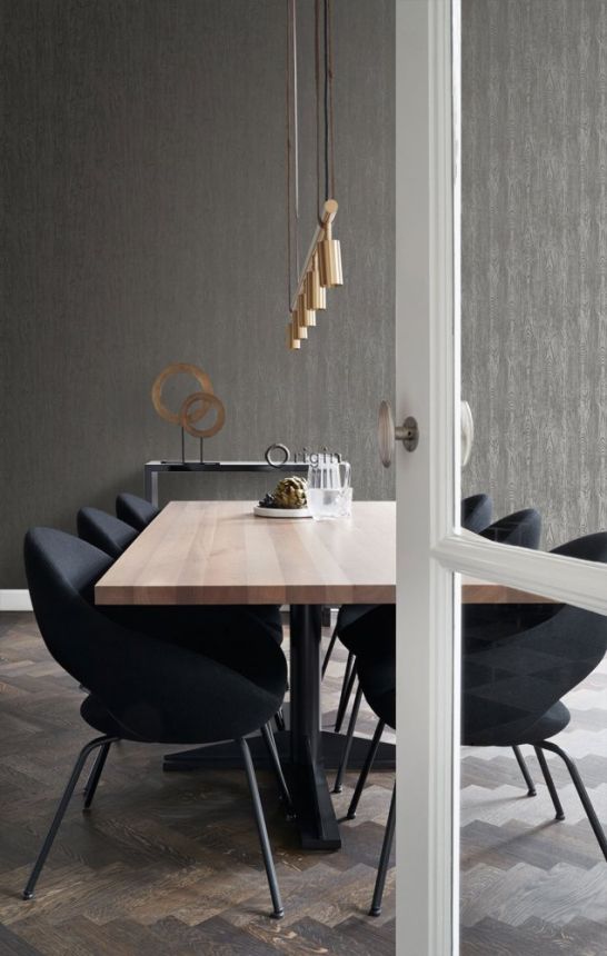 Non-woven wallpaper metallic gray-brown, imitation wood 347559, Matières - Wood, Origin