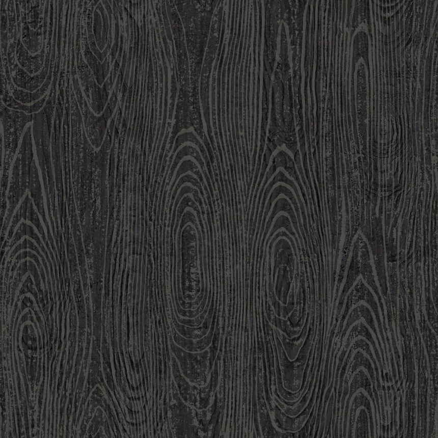 Black semi-gloss non-woven wallpaper, imitation wood 347558, Matières - Wood, Origin