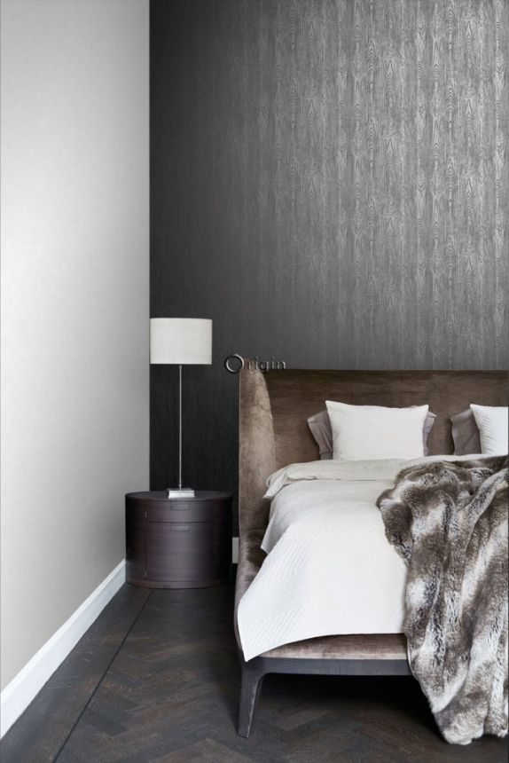 Black semi-gloss non-woven wallpaper, imitation wood 347558, Matières - Wood, Origin