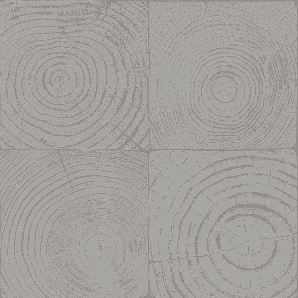 Gray non-woven wallpaper, imitation wood with annual rings 347548, Matières - Wood, Origin