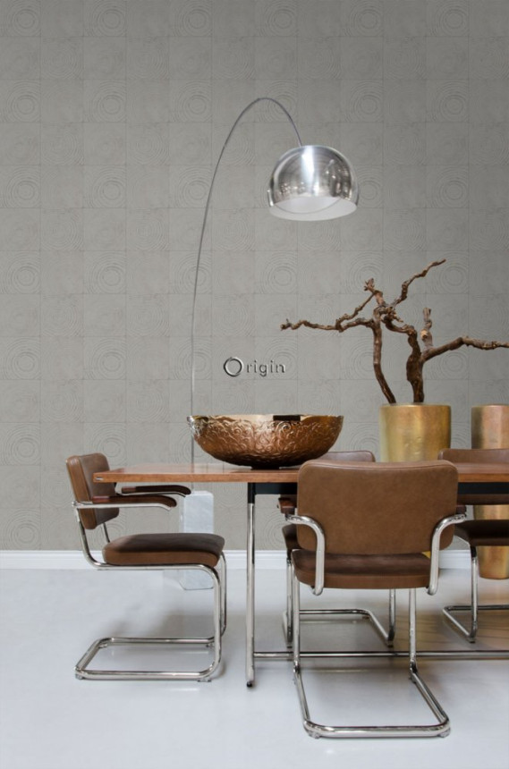 Gray non-woven wallpaper, imitation wood with annual rings 347548, Matières - Wood, Origin