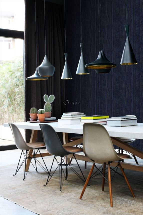 Dark blue non-woven wallpaper, imitation wood 347532, Matières - Wood, Origin