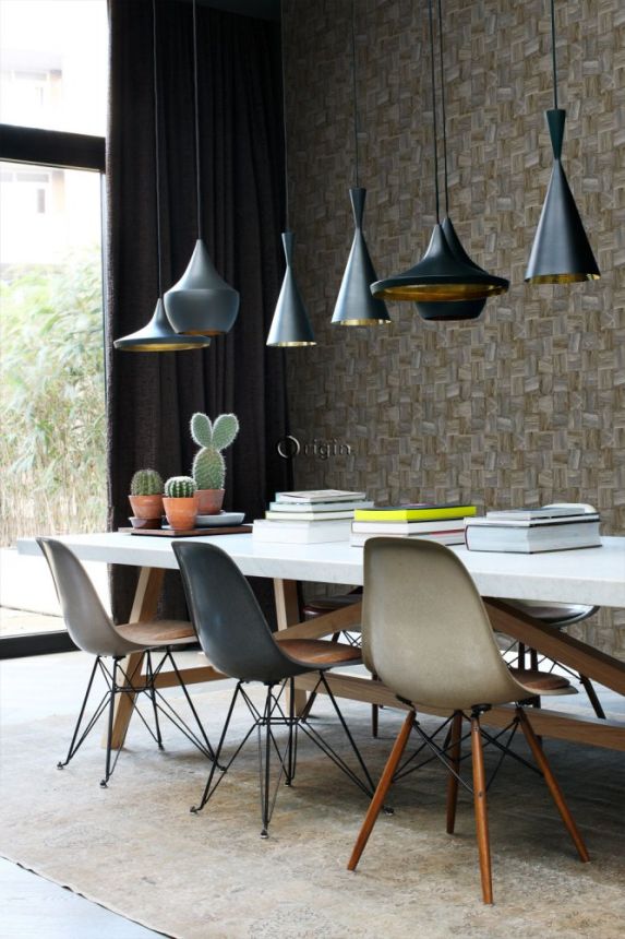Gray-brown non-woven wallpaper Wood, imitation wood paneling 347519, Matières - Wood, Origin