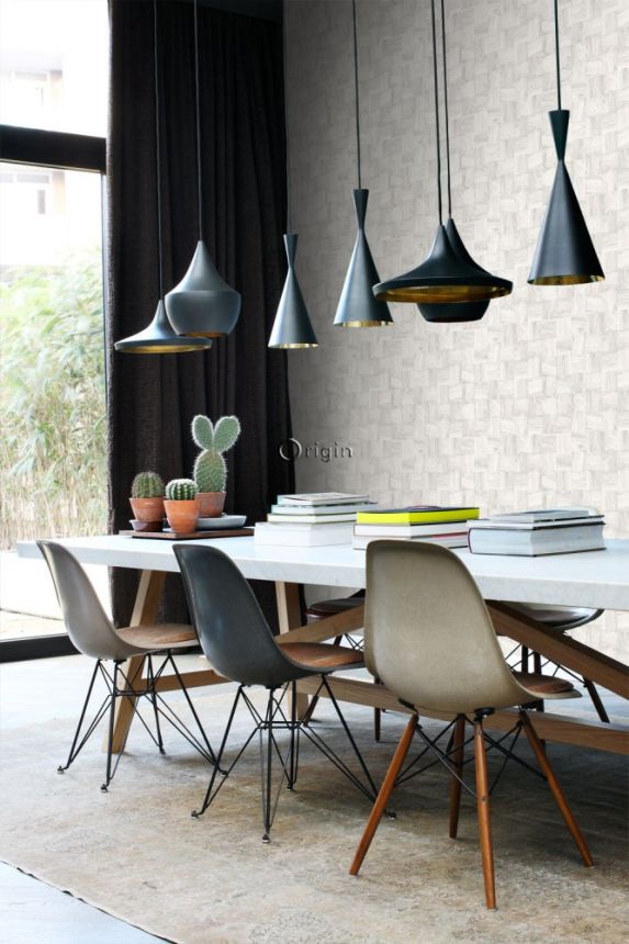 Gray-white non-woven wallpaper Wood, imitation wood paneling 347515, Matières - Wood, Origin