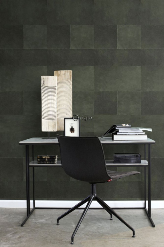 Non-woven wallpaper, green quilted leather pattern 357239, roll 0,5 x 8,37 m, Luxury Skins, Origin