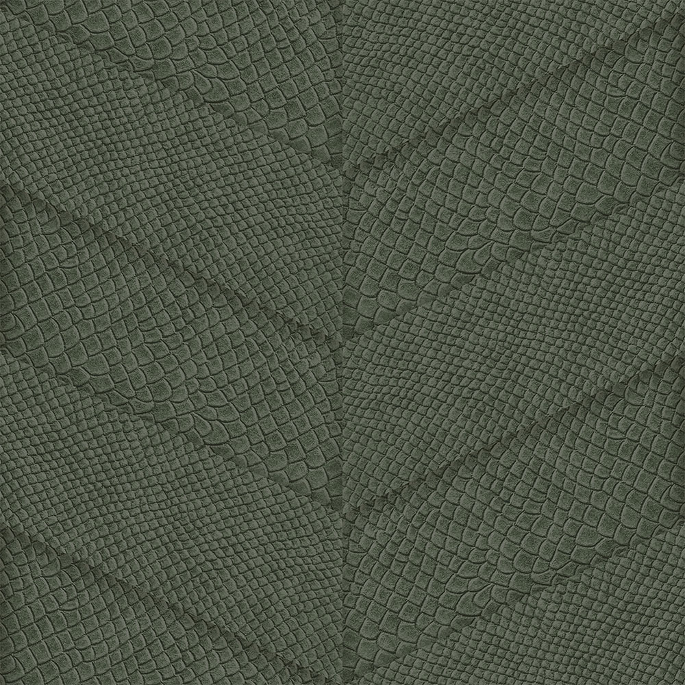 Green non-woven wallpaper, parquet leather pattern  347793, Luxury Skins, Origin