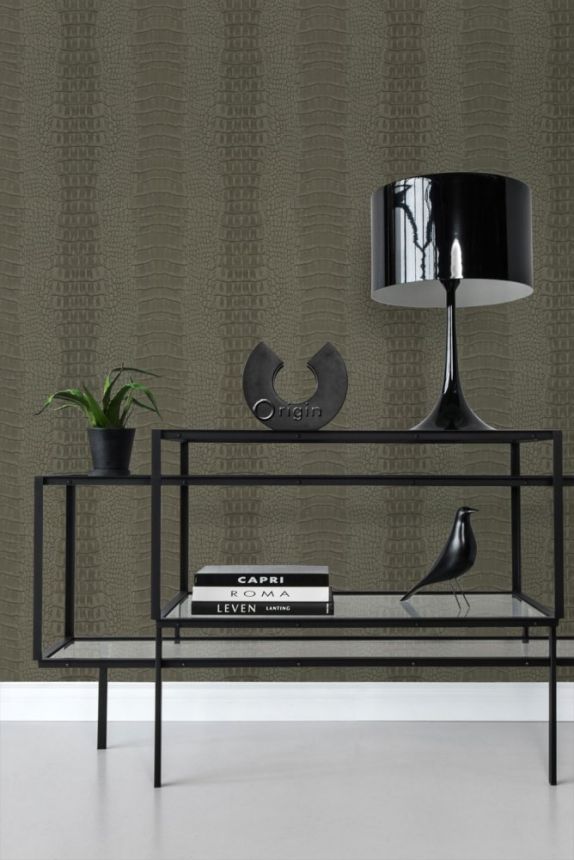 Khaki non-woven wallpaper, imitation crocodile skin 347774, Luxury Skins, Origin