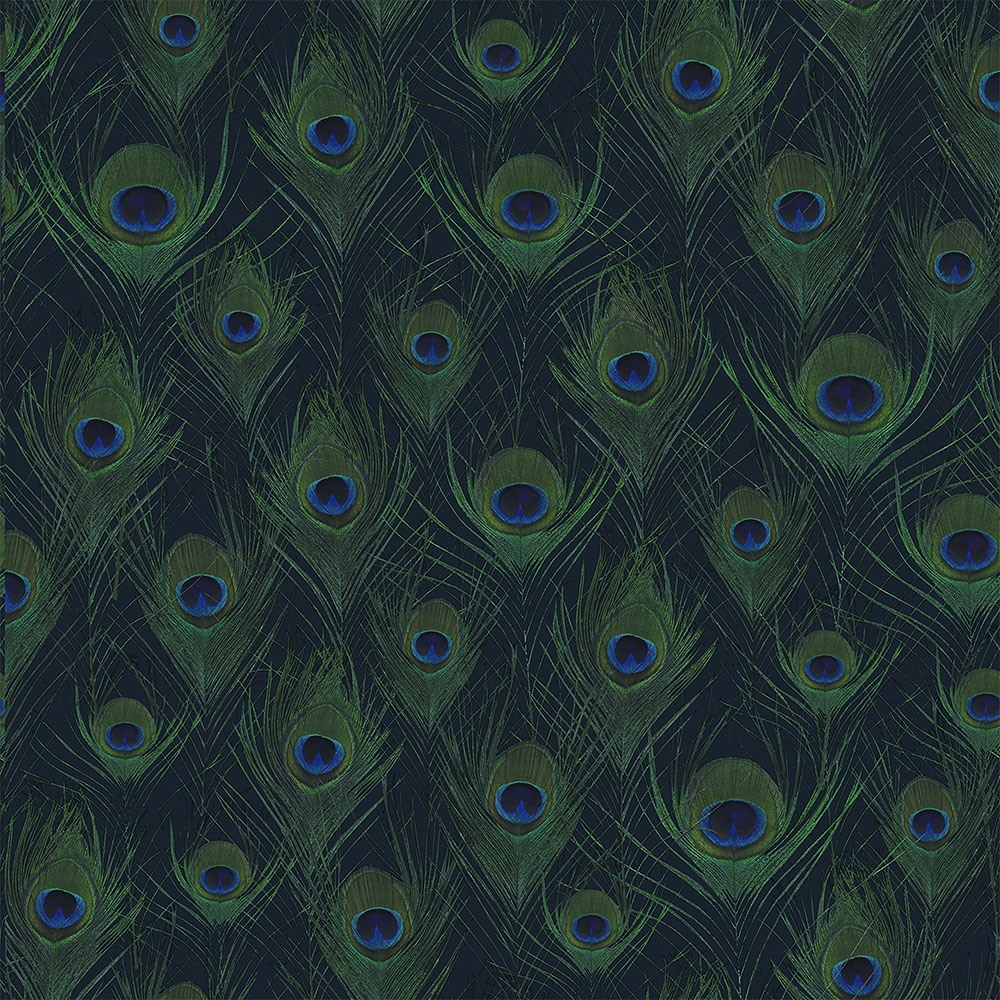 Blue non-woven wallpaper with peacock feathers 347766, Luxury Skins, Origin