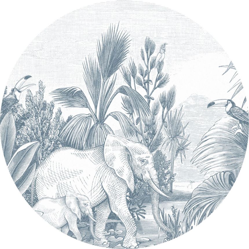 Self-adhesive round wall mural Jungle, elephants 159089, diameter 140 cm, Forest Friends, Esta