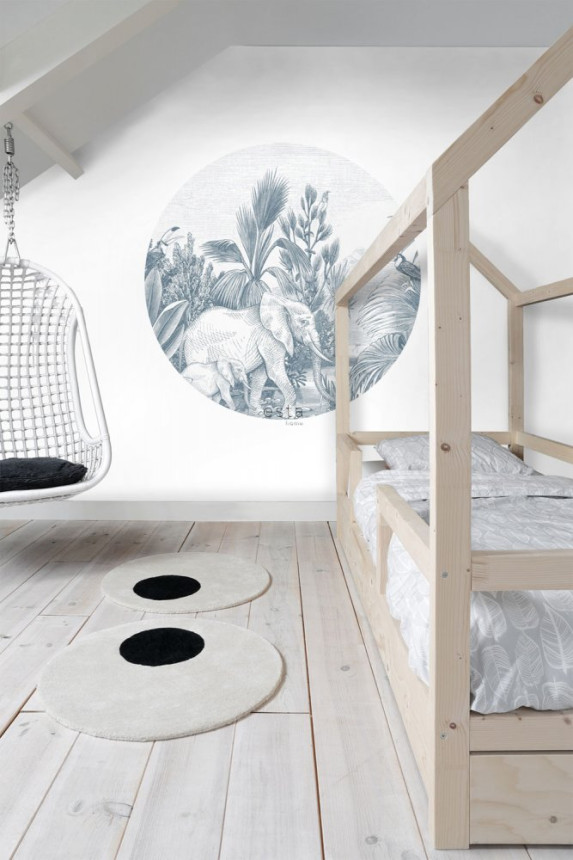 Self-adhesive round wall mural Jungle, elephants 159089, diameter 140 cm, Forest Friends, Esta