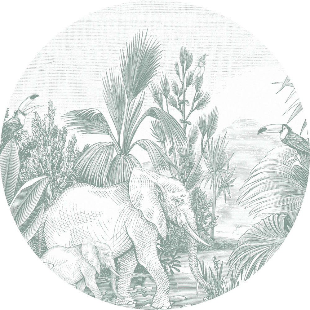 Self-adhesive round wall mural Jungle, elephants 159087, diameter 140 cm, Forest Friends, Esta