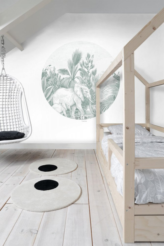 Self-adhesive round wall mural Jungle, elephants 159087, diameter 140 cm, Forest Friends, Esta