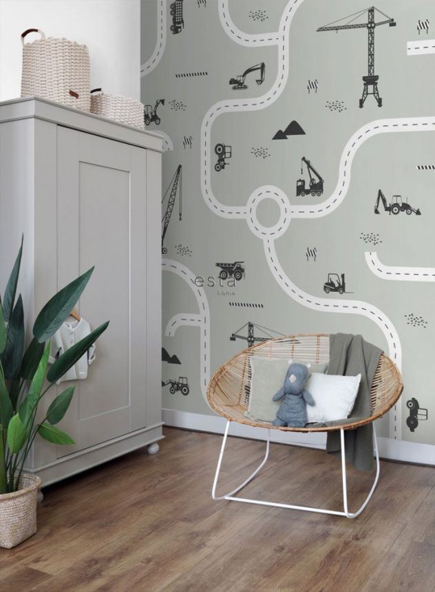Non-woven wall mural Roads, tractors, cranes 159058, 200 x 279 cm, Forest Friends, Esta
