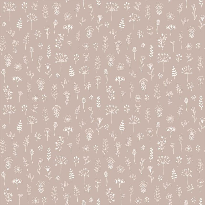Old pink non-woven wallpaper, plants, flowers 139280, Forest Friends, Esta