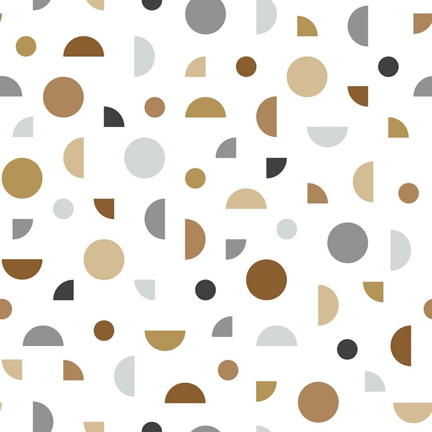 White non-woven wallpaper, colored geometric shapes 139278, Forest Friends, Esta
