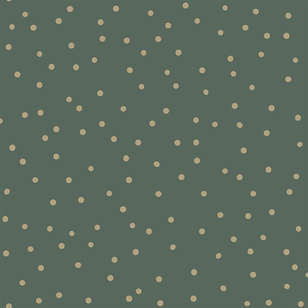 Non-woven wallpaper green, gold polka dots 139275, Forest Friends, Esta