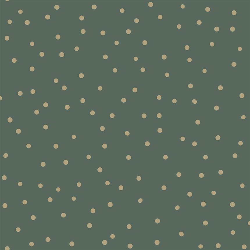 Non-woven wallpaper green, gold polka dots 139275, Forest Friends, Esta
