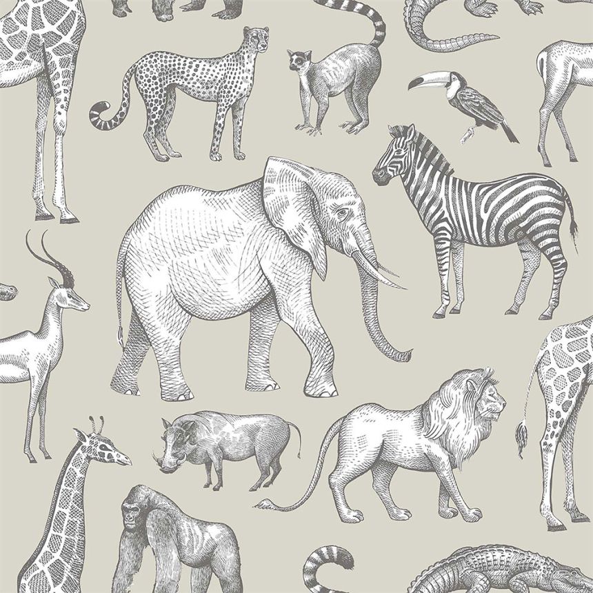 Menthol green non-woven wallpaper Animals from Africa 139270, Forest Friends, Esta