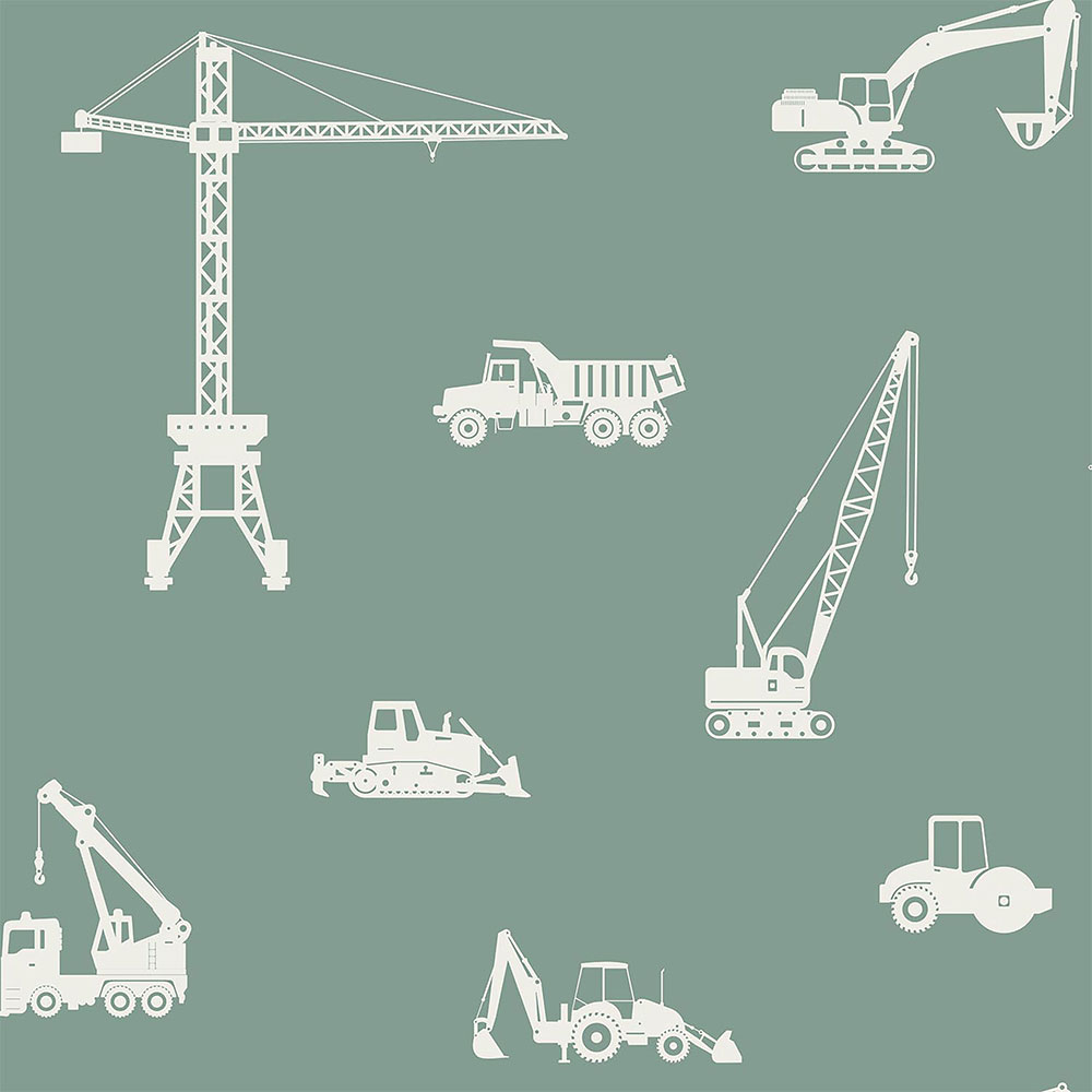 Non-woven wallpaper for boys Cars, excavators, cranes, tractors 139264, Forest Friends, Esta