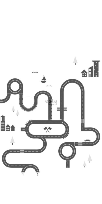 Black and white non-woven wallpaper Road 158836, 1,395 x 2,79 m, Little Bandits, Esta