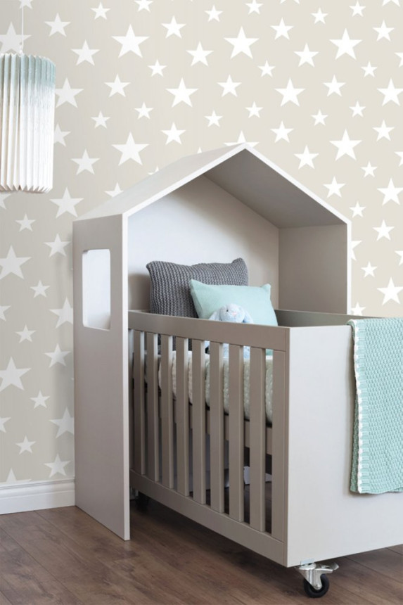 Gray non-woven wallpaper with white stars 128866, Little Bandits, Esta