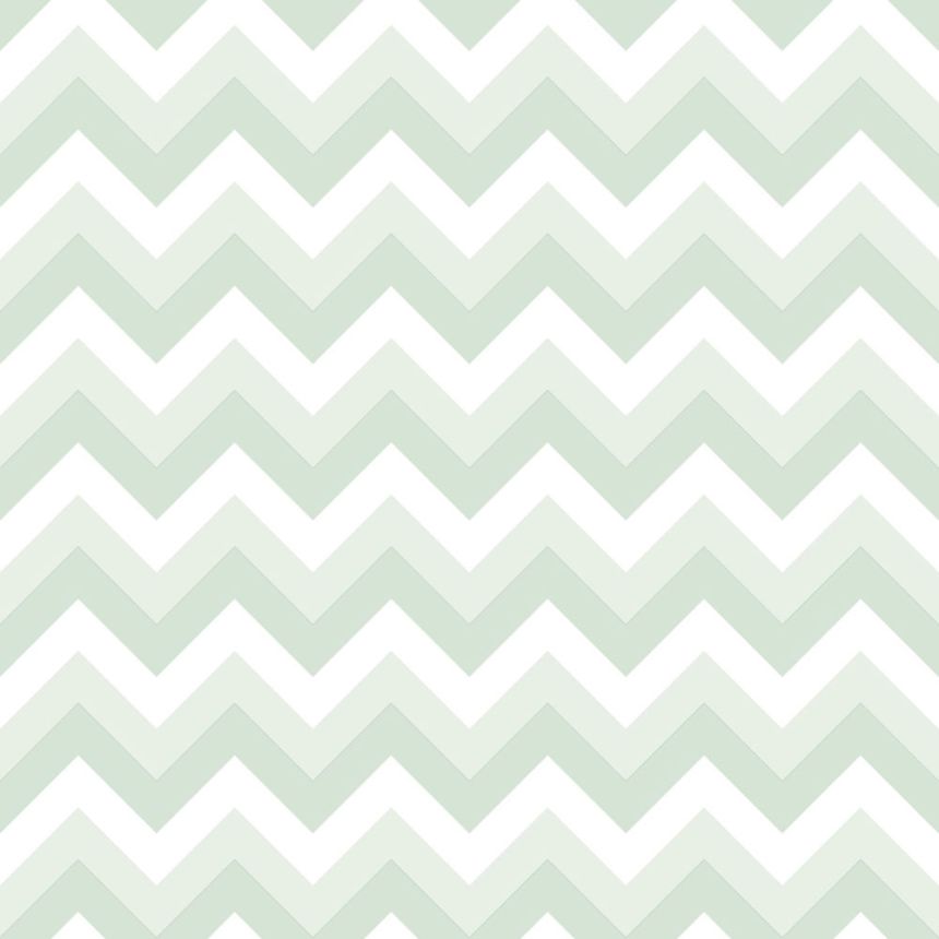 White-green non-woven wallpaper, geometric zig zag pattern 128858, Little Bandits, Esta