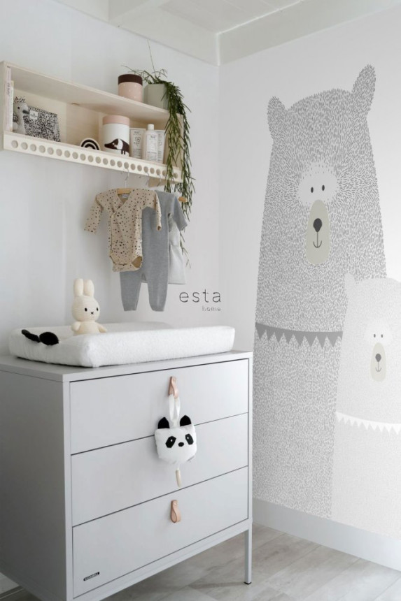 Black and white non-woven children's wallpaper, Bears 158837, 1,86 x 2,79 m, Little Bandits, Esta