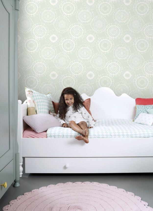 Green-white non-woven floral wallpaper 128861, Little Bandits, Esta