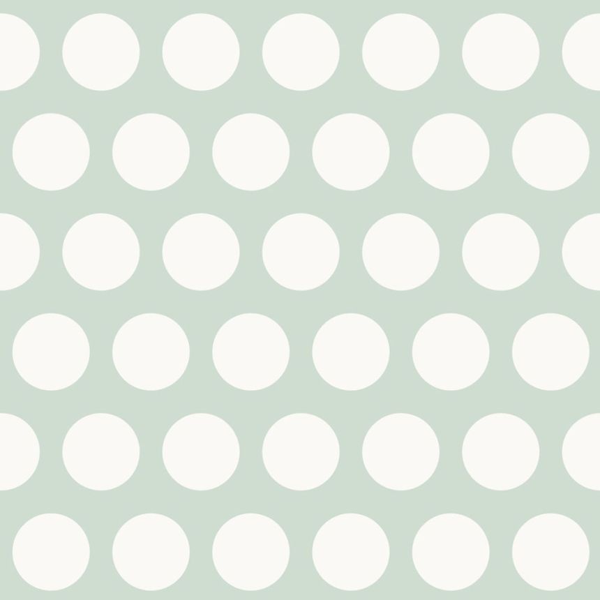 Non-woven green wallpaper with white polka dots 128711, Little Bandits, Esta